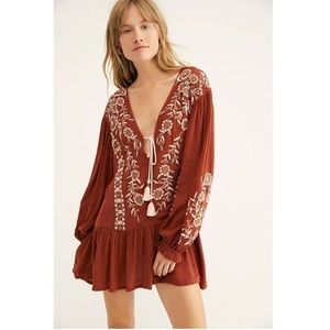 FREE PEOPLE Wild Dreams Embroidered Boho Tassels Tie Tunic